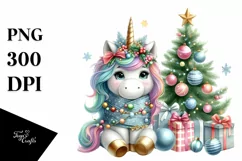 Whimsical Unicorn with Christmas Ornaments PNG Product Image 1