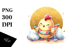 Cute Chicken in Beachwear Drinking Cocktail JPEG Product Image 1