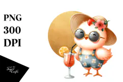 Cute Chicken in Beachwear Drinking Cocktail JPEG Product Image 1