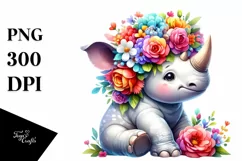 Cartoon-Style Rhino Sitting PNG Product Image 1