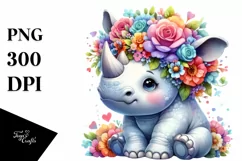 Vibrant Rhino with Flower Crown PNG Product Image 3