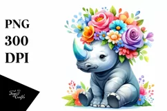 Vibrant Rhino with Flower Crown PNG Product Image 1