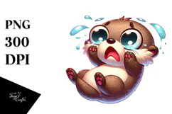 Watercolor Otter with Jumping Mid-Air Pose PNG Product Image 1