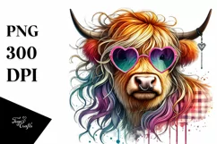Highland Calf in Sunglasses, Colorful PNG Product Image 1