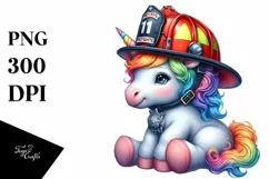 Colorful Baby Unicorn Firefighter PNG Product Image 1