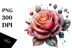 Rose with Watercolor Splash, High-Res PNG Product Image 1