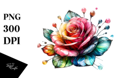 Rose with Watercolor Splash, High-Resolution PNG Product Image 1