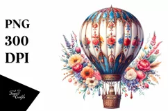 Vintage Hot Air Balloon, White Background | Sublimation Product Image 1
