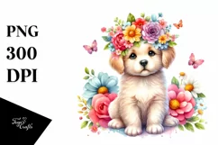 colorful Puppy with Flower Crown Watercolor Illustration | Product Image 3