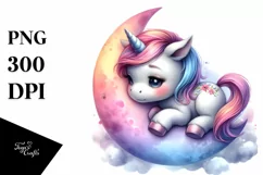 Funny Baby Unicorn on Moon | Clipart Product Image 1