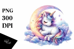 Funny Baby Unicorn on Moon | Clipart Product Image 1