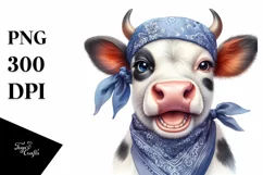 Cow Enthusiastic Huge Smile Bandana Cow Clipart Product Image 3