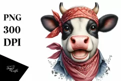 Cow Enthusiastic Huge Smile Bandana Cow Clipart Product Image 3
