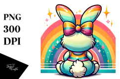 Colorful Retro Sitting Bunny PNG Product Image 1