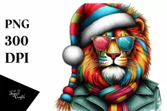 Lion Portrait with Santa Hat PNG Product Image 1