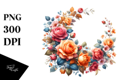 Colorful Orange Roses Floral Frame PNG Product Image 1