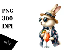 Hipster Bunny in Beachwear with Cocktail PNG Product Image 1