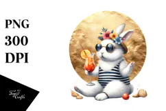 Hipster Bunny in Beachwear with Cocktail PNG Product Image 1