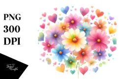 Simple Flower with Heart Petals, Pastel Watercolor Product Image 1