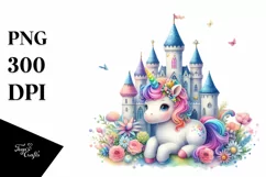 Colorful Baby Unicorn Castle PNG Product Image 1