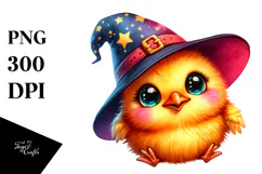 Vibrant Watercolor Baby Chicken with Wizard Hat, High-Res Product Image 1