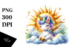 Cute Baby Unicorn in front of Golden Sun | Clipart Product Image 1