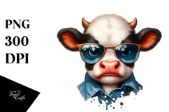 Angry Baby Cow with Sunglasses PNG Product Image 1