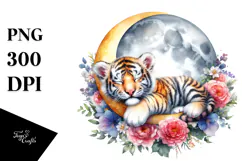 Baby Tiger Sleeping On the Moon with Flowers | Sublimation | Product Image 1