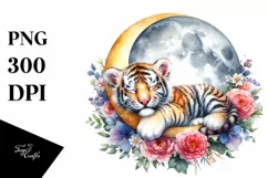 Baby Tiger Sleeping On the Moon with Flowers | Sublimation | Product Image 4