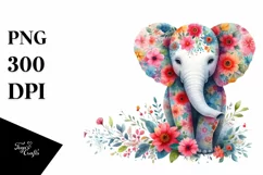 Colorful Elephant Floral Watercolor Clipart Product Image 1