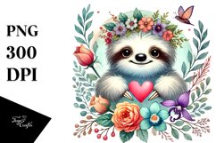 Boho Baby Sloth Holding Heart PNG Product Image 1