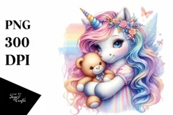 Colorful Baby Unicorn Teddy PNG Product Image 1