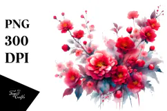 Watercolor Vibrant Red Flowers | Clipart Product Image 1