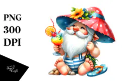 Humorous Gnome with Cocktail, Playful PNG Product Image 1