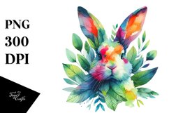Abstract Vibrant Watercolor Bunny with Leaves JPEG Product Image 1
