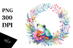 Vibrant Watercolor Pastel Whimsical Frog Floral Frame Product Image 1