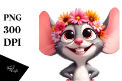 Exaggerated Cartoon Mouse with Flower Crown PNG Product Image 1