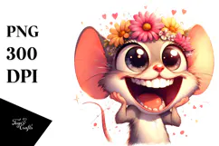Goofy Cartoon Mouse with Flower Crown, High-Quality PNG Product Image 1