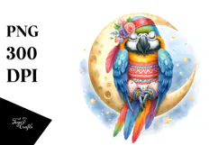 Vibrant Watercolor Boho Cute Baby Macaw Dressed for Summer Product Image 1