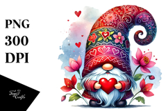 Detailed Valentines Gnome with Heart Sign, PNG Product Image 1