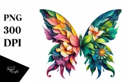 Abstract Butterfly with Plant Leaves, PNG Product Image 3