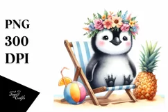 Young Penguin with Flower Wreath Sticker for Summer Product Image 1
