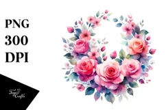 Vibrant Roses Wreath Watercolor Clipart Product Image 1