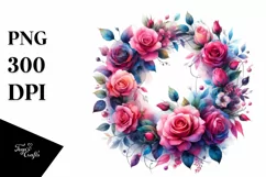 Vibrant Roses Wreath Watercolor Clipart Product Image 1