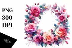 Vibrant Roses Wreath Watercolor Clipart Product Image 1