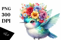 Hummingbird Flower Crown Sublimation Clipart Product Image 1
