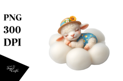 Baby Lamb Dressed for Summer Sleeping on Cloud Product Image 1