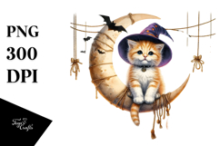 Halloween Kitten on Moon PNG Product Image 1