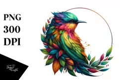 Abstract Bird with Plant Leaves, PNG Product Image 1