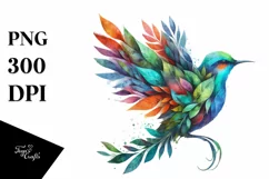 Abstract Bird with Plant Leaves, PNG Product Image 3